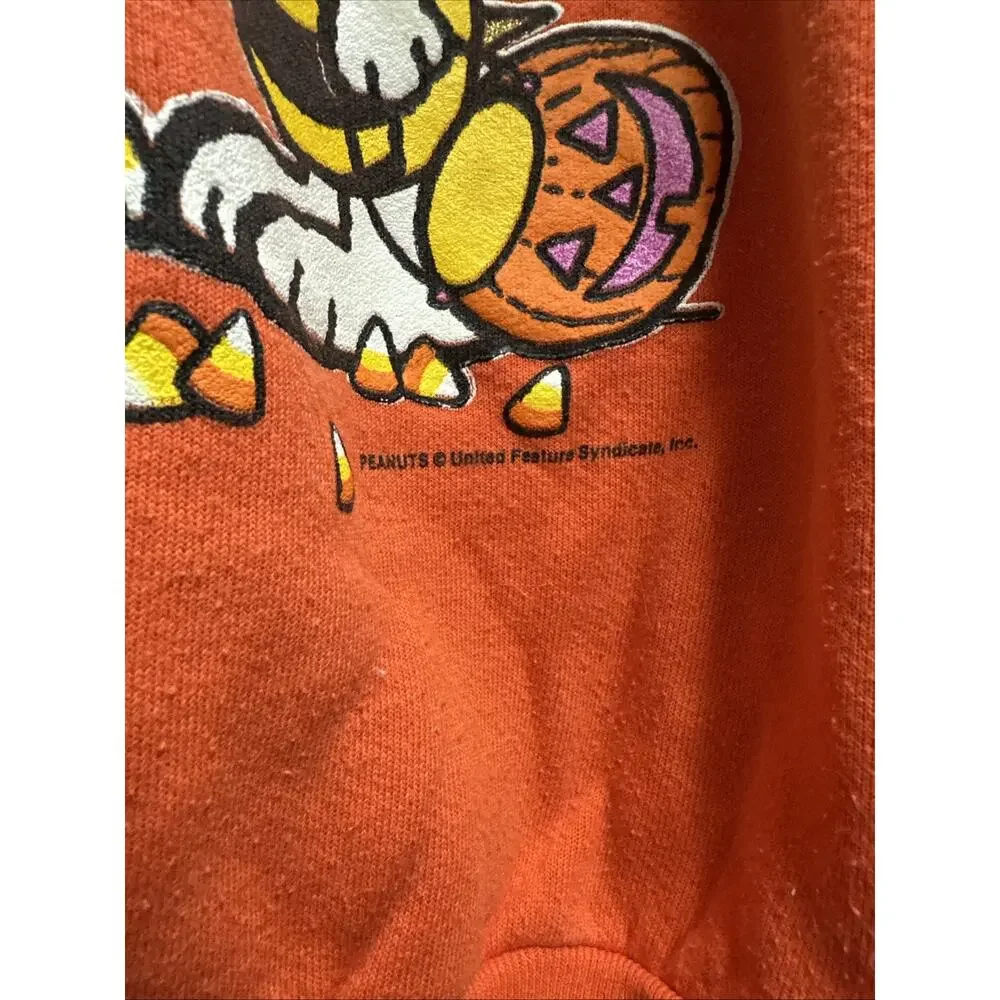 Vintage 90s Peanuts Snoopy Lucy Halloween Orange Sweatshirt XL - Picture 4 of 7